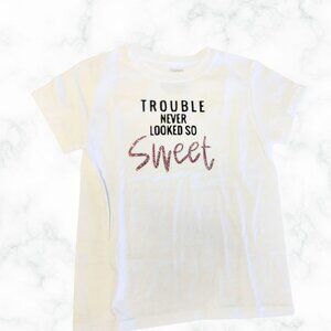 “Sweet Trouble” Graphic Tee – Bold Meets Glitter (Youth Small)